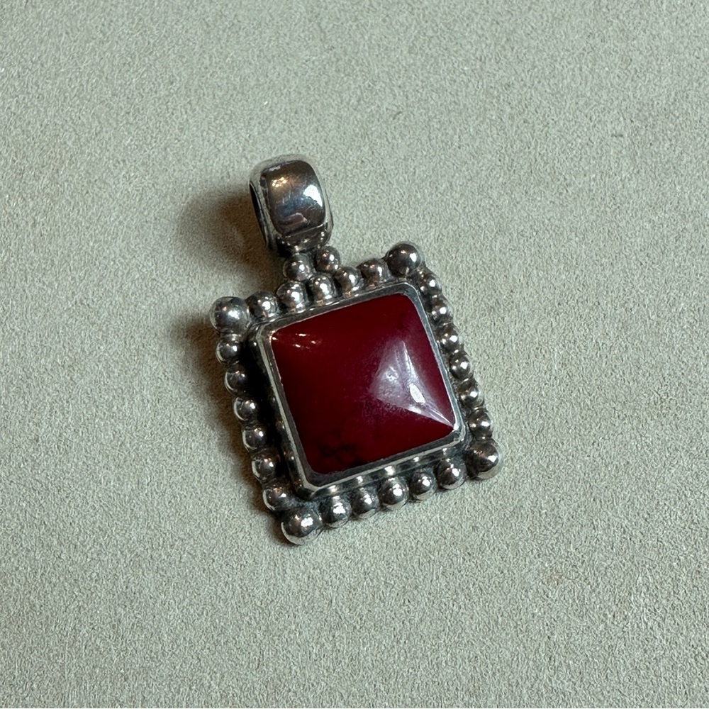 Vintage 925 Sterling Silver Red Jasper? Pendant
